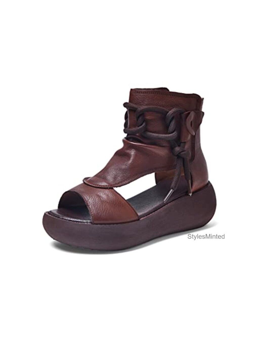 Women's High Top Leather Sandals Open Toe Heeled Sandals